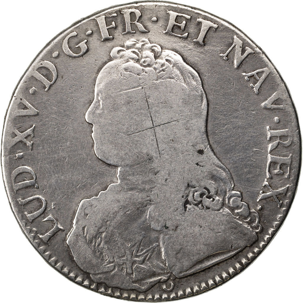 FRANCE, Écu aux branches d'olivier, ECU, 1726, Tours, KM #486.7, VF(20-25), ...