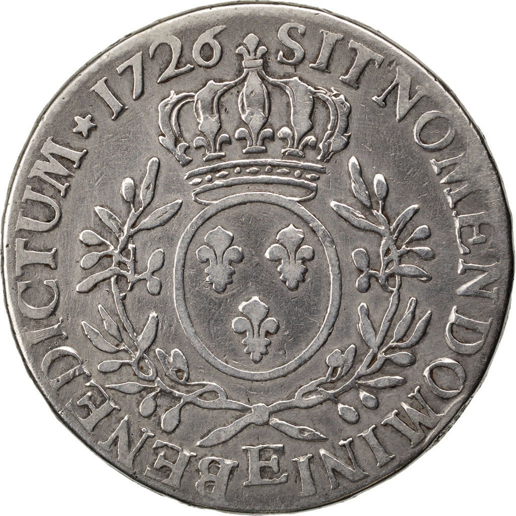 FRANCE, Écu aux branches d'olivier, ECU, 1726, Tours, KM #486.7, VF(20-25), ...
