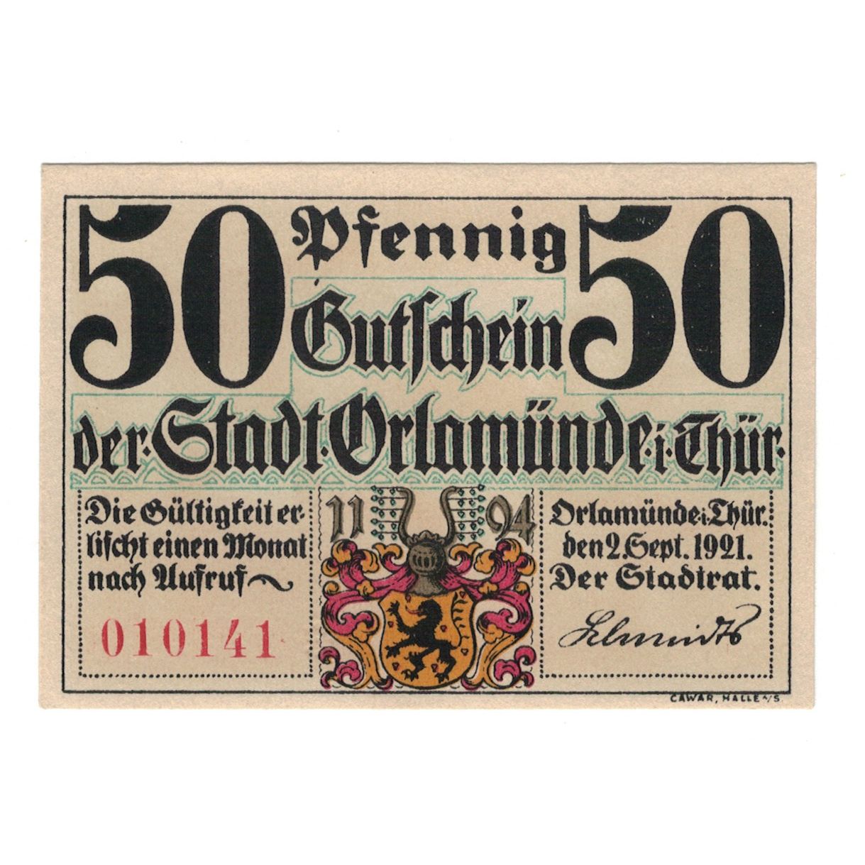 Banknote, Germany, Orlamunde Stadt, 50 Pfennig, Batiment, 1921, 1921-09-02