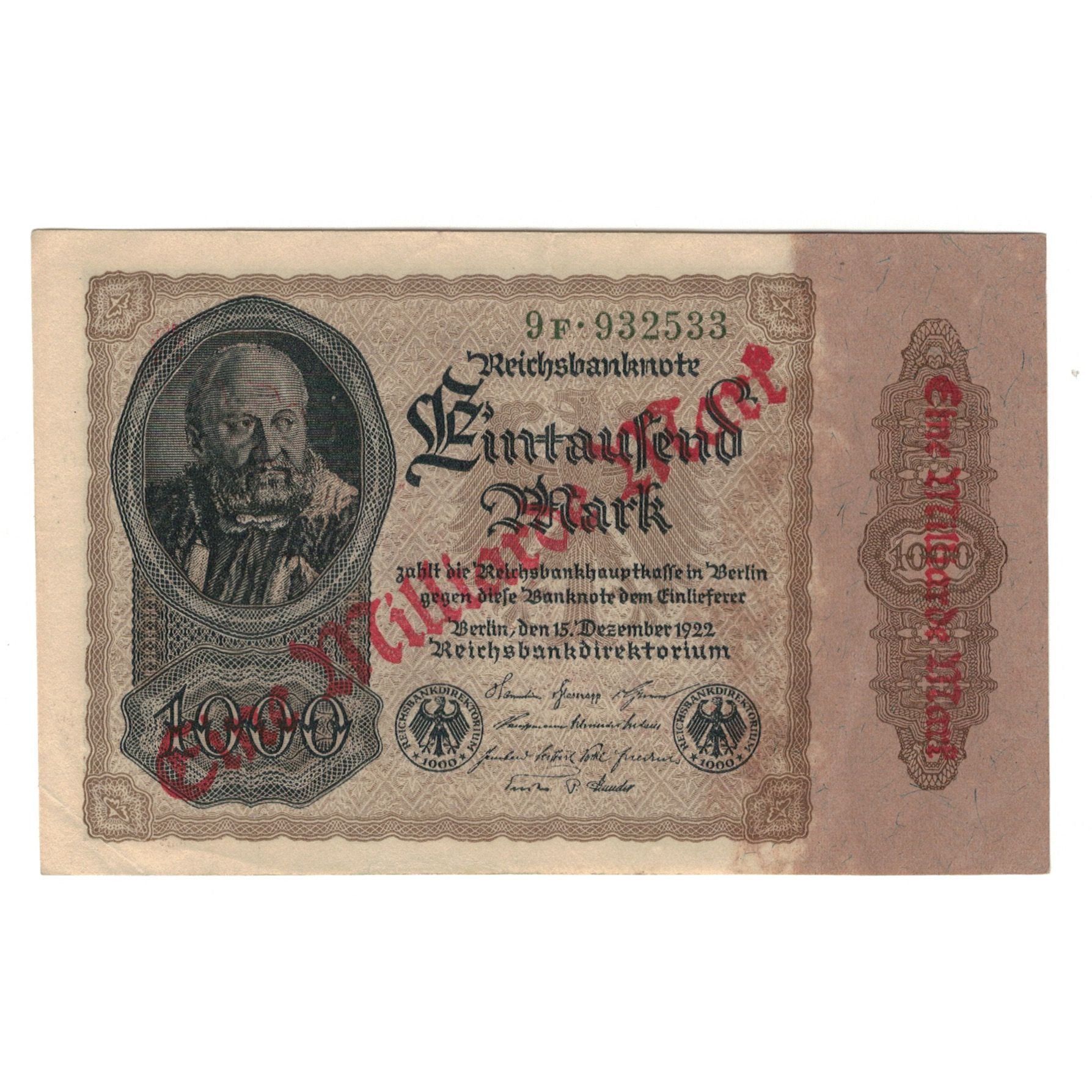 Banknote, Germany, 1 Milliarde Mark on 1000 Mark, 1922, 1922-12-15, AU(50-53)