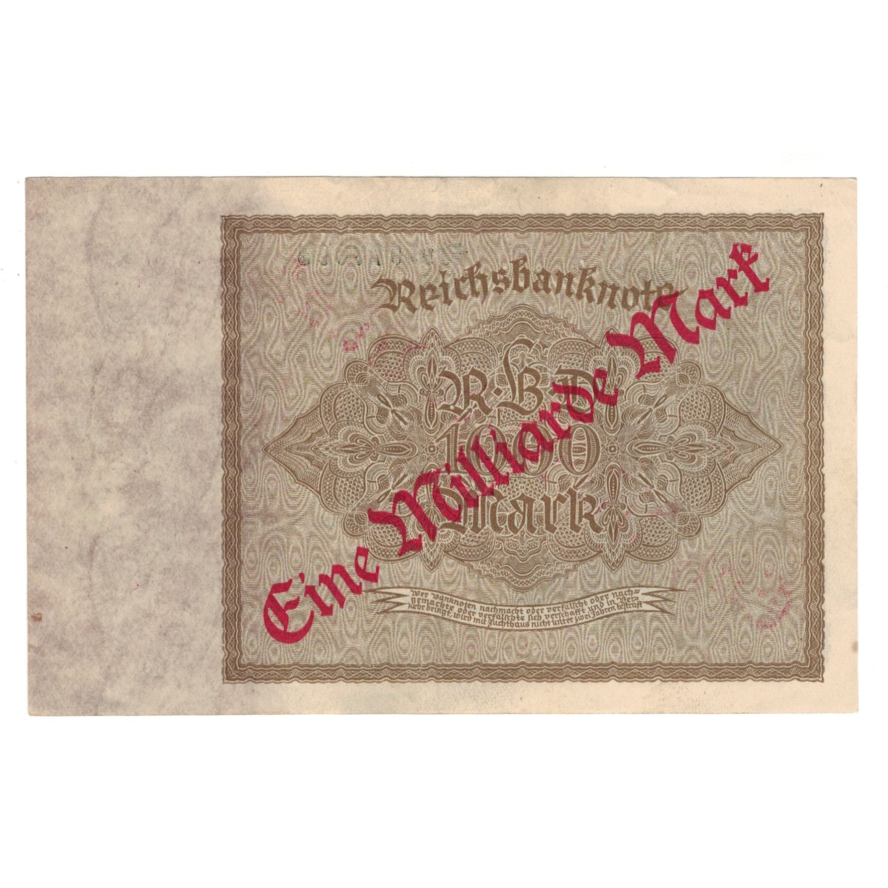 Banknote, Germany, 1 Milliarde Mark on 1000 Mark, 1922, 1922-12-15, AU(50-53)