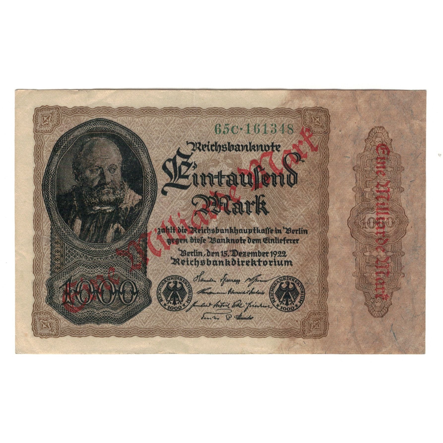 Banknote, Germany, 1 Milliarde Mark on 1000 Mark, 1922, 1922-12-15, AU(50-53)