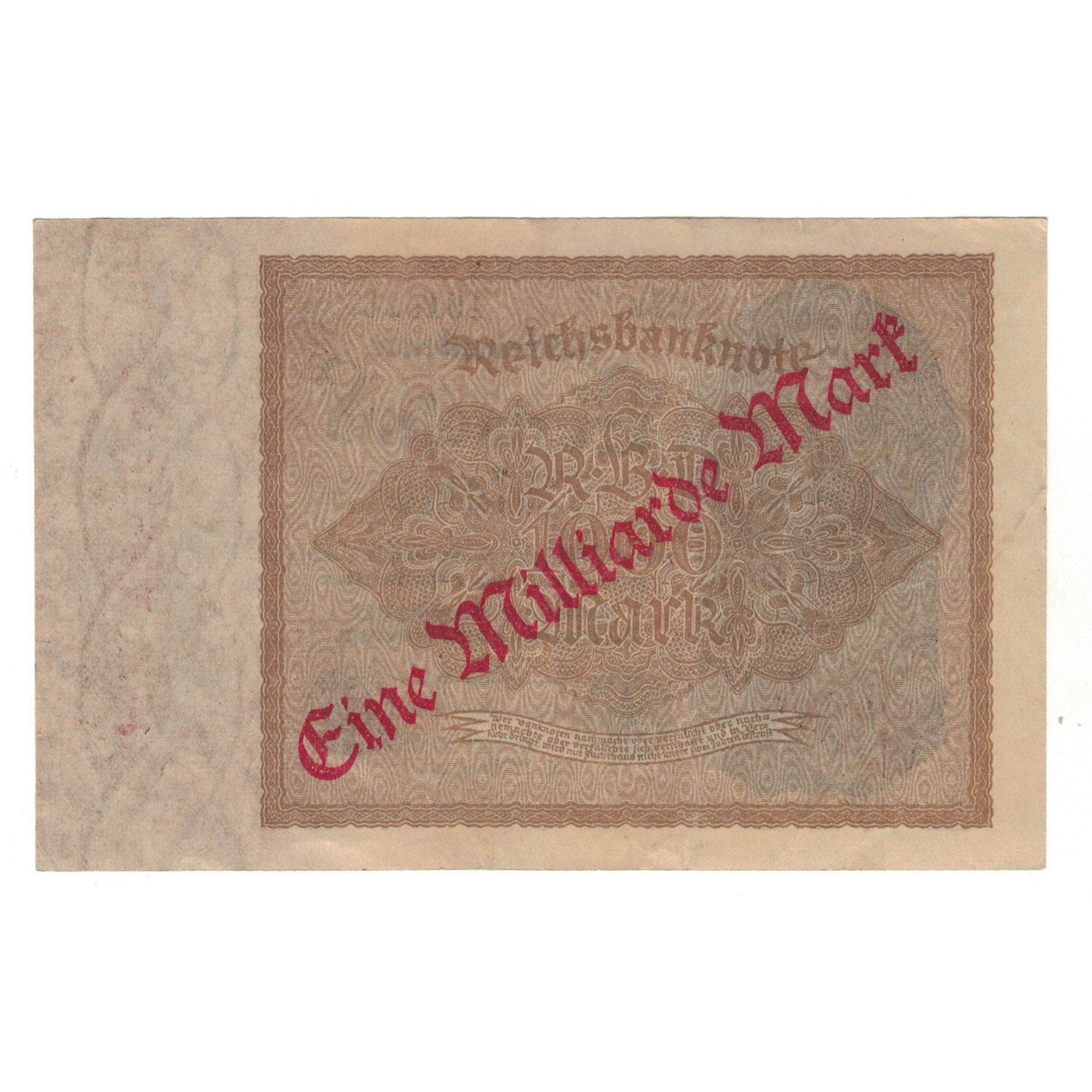 Banknote, Germany, 1 Milliarde Mark on 1000 Mark, 1922, 1922-12-15, AU(50-53)