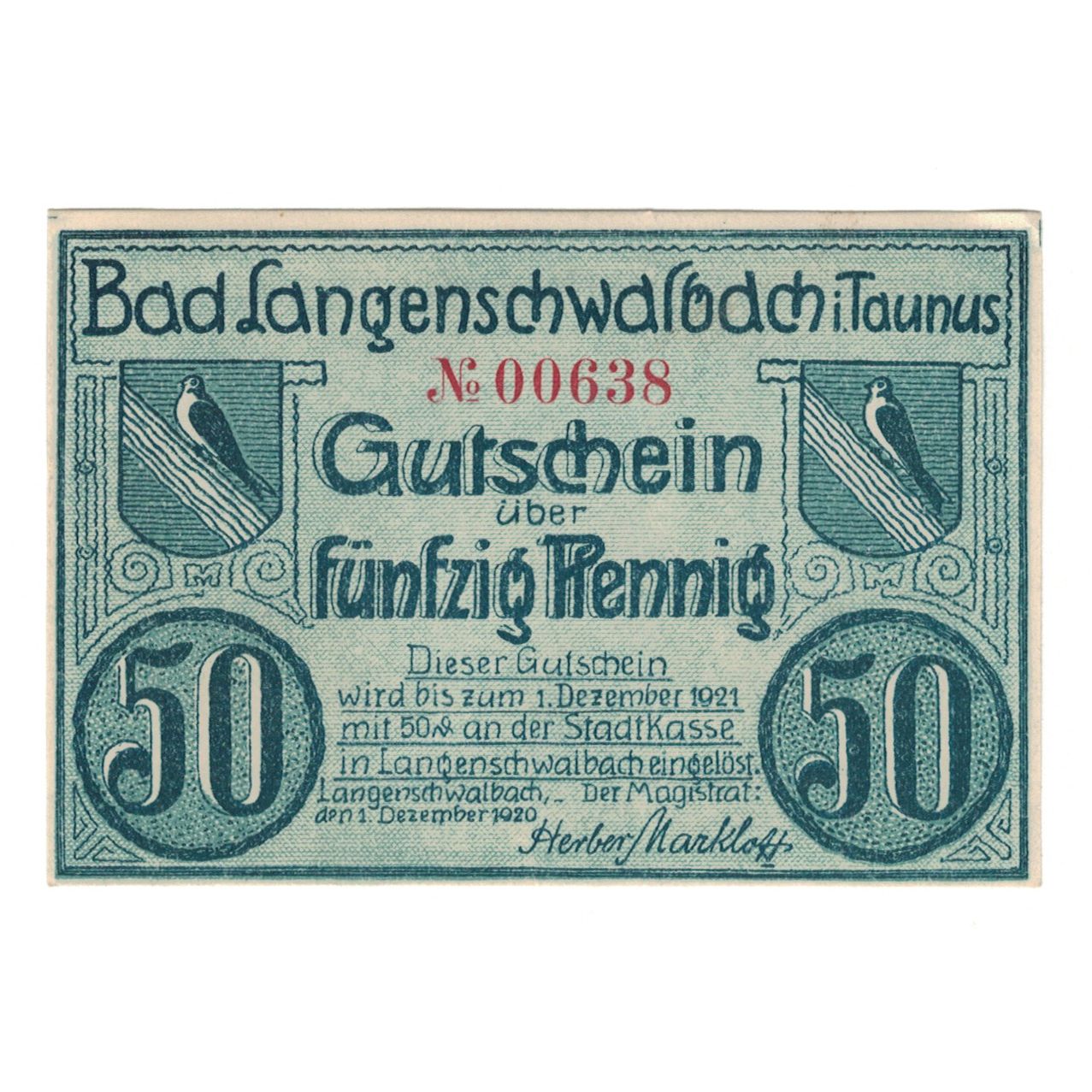 Banknote, Germany, Langenschwalbach Stadt, 50 Pfennig, personnage, 1921