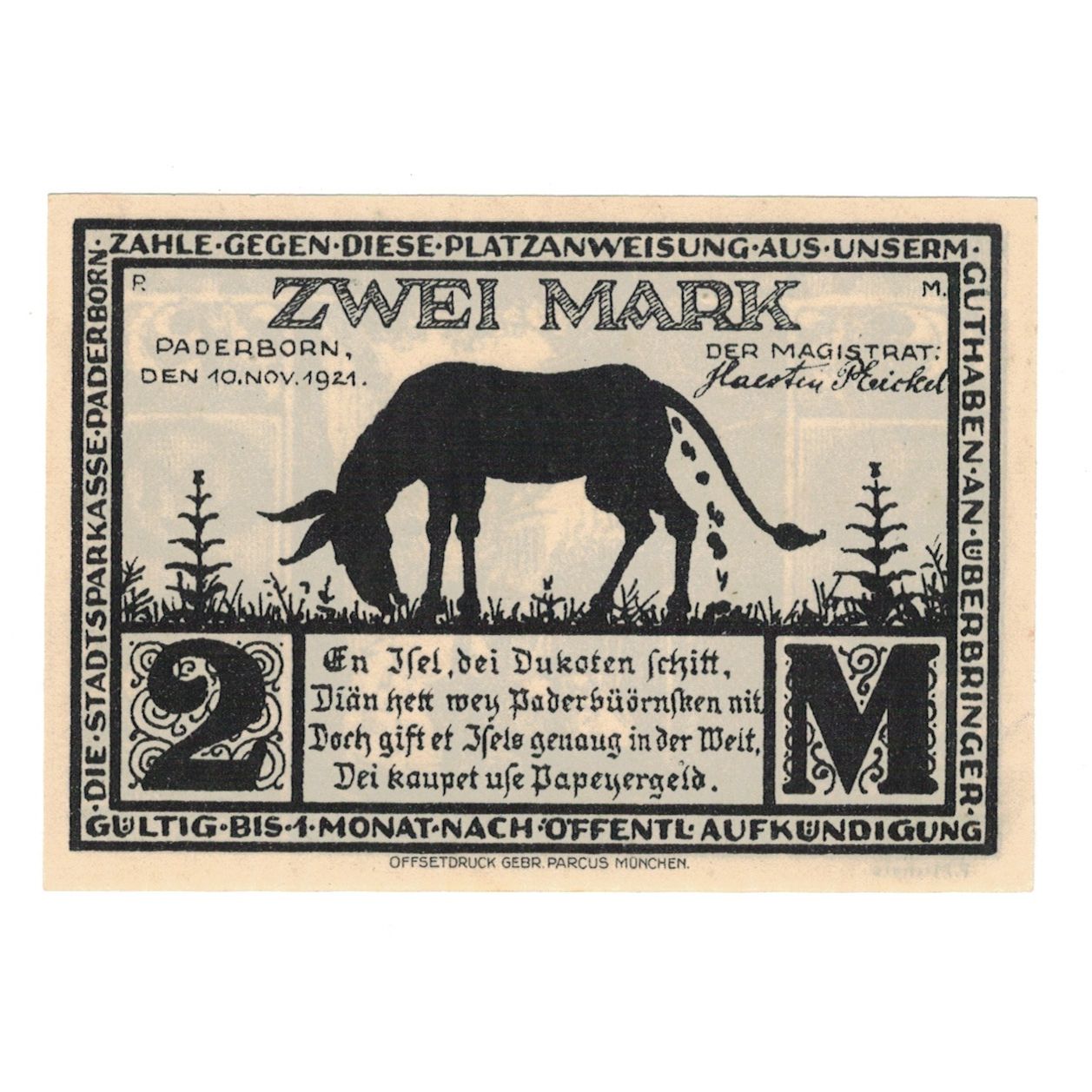 Banknote, Germany, Paderborn Stadt, 2 Mark, personnage, 1921, 1921-11-10