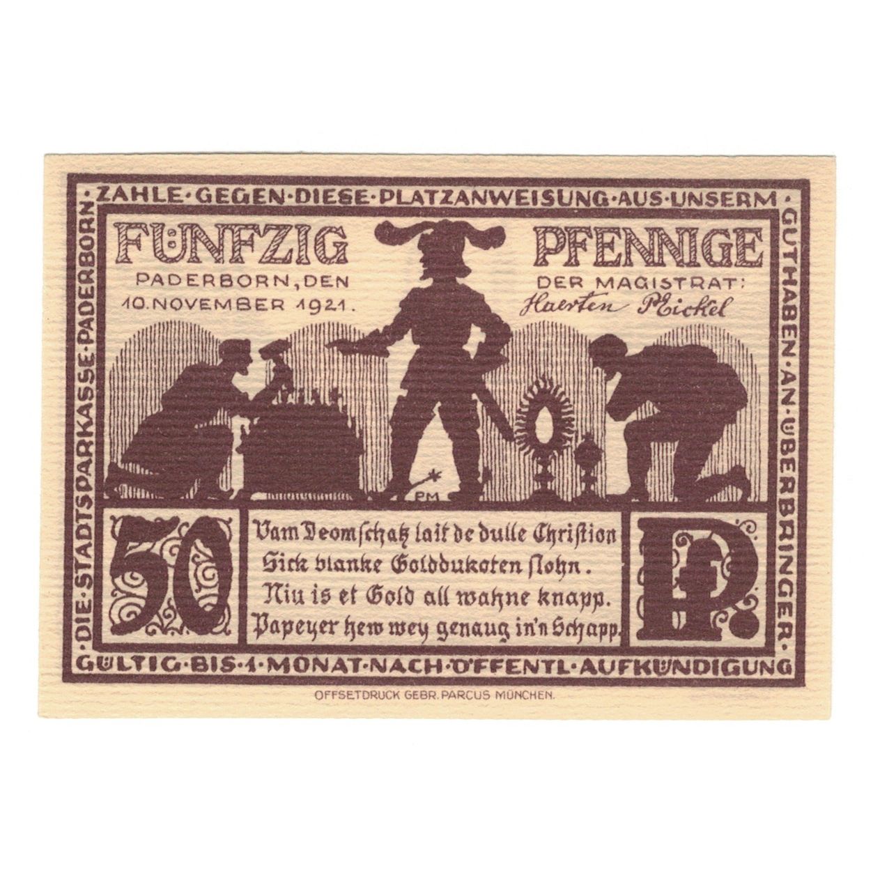Banknote, Germany, Paderborn Stadt, 50 Pfennig, personnage, 1921, 1921-11-10