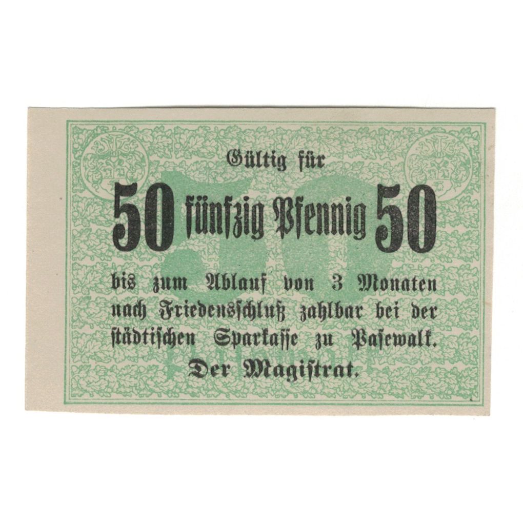 Banknote, Germany, Sparkasse Pasewalk, 50 Pfennig, Texte, 1917, 1917-03-05
