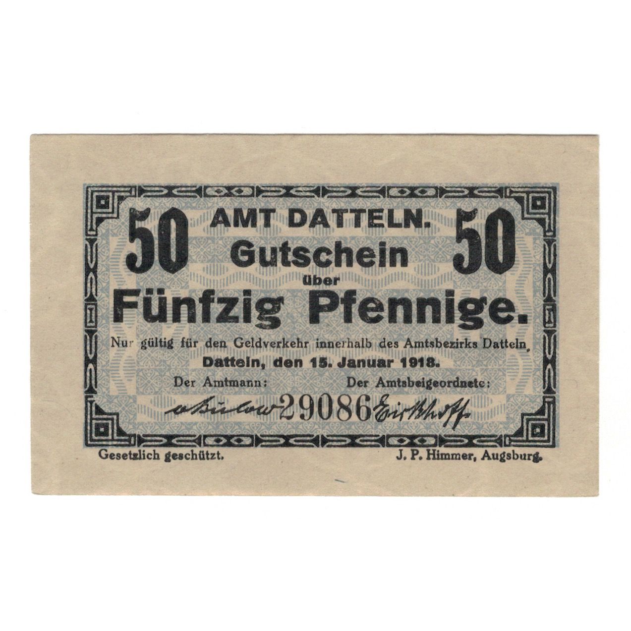 Banknote, Germany, Amt Datteln, 50 Pfennig, N.D, 1918, 1918-01-15, AU(55-58)