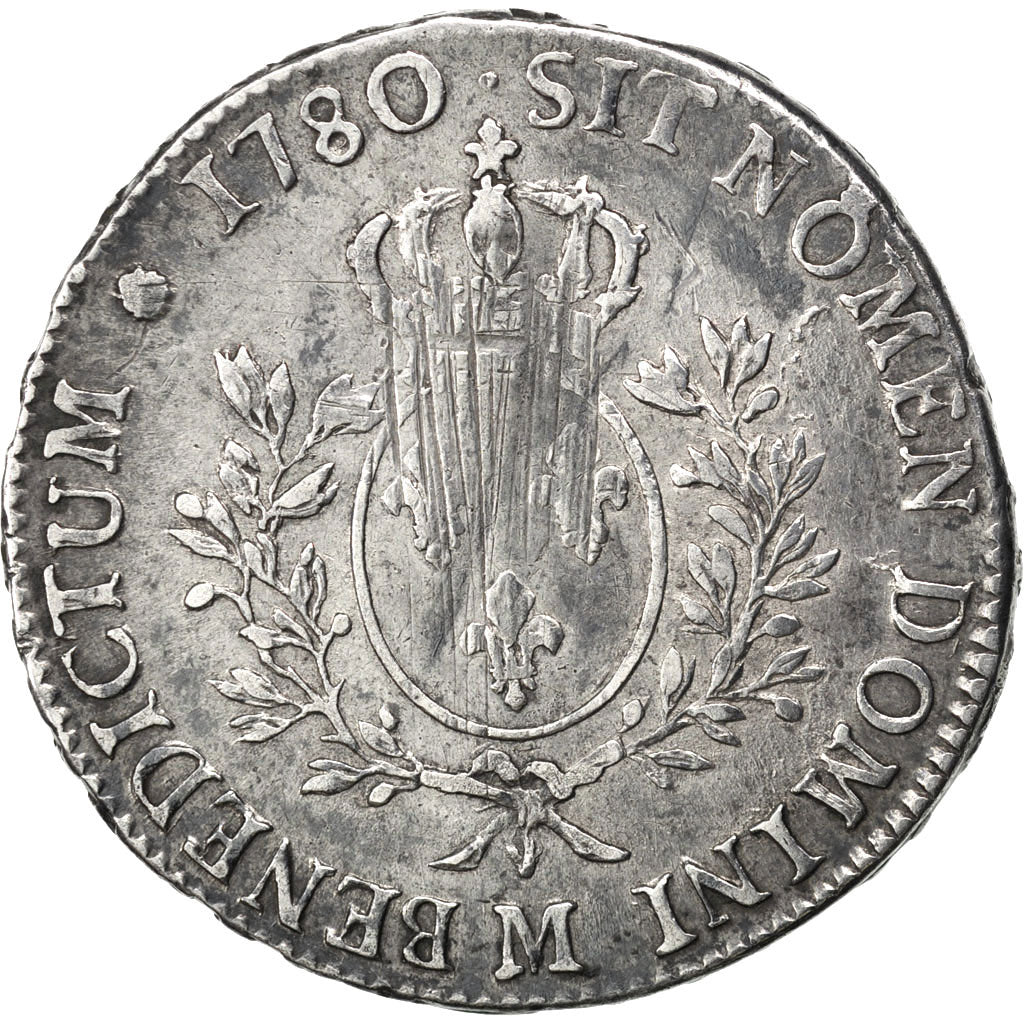 FRANCE, Écu aux branches d'olivier, ECU, 1780, Toulouse, KM #564.10, VF(30-35), 