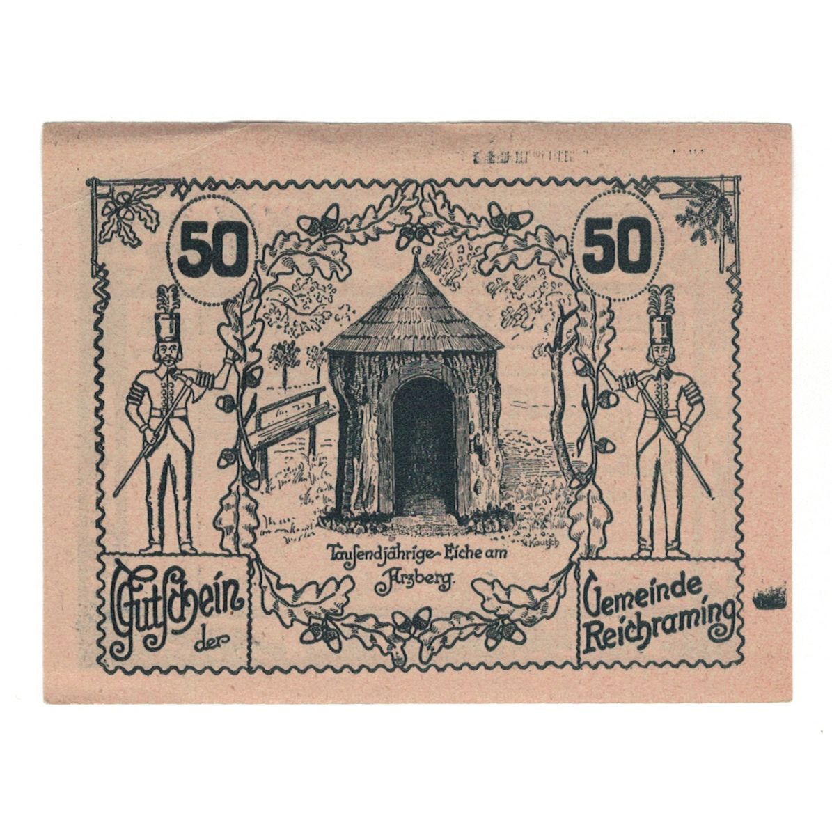 Geldschein, Österreich, Reichraming O.Ö. Gemeinde, 50 Heller, Hutte, 1920