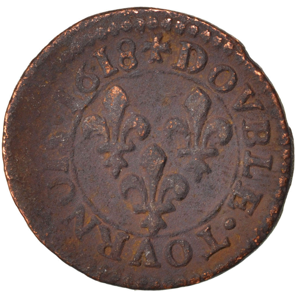 Moneta, Francja, Louis XIII, Double tournois, buste enfantin, Double Tournois