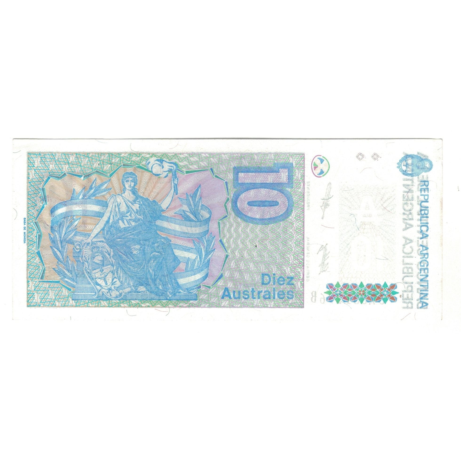 Billet, Argentine, 10 Australes, Undated (1985-89), KM:325, SUP