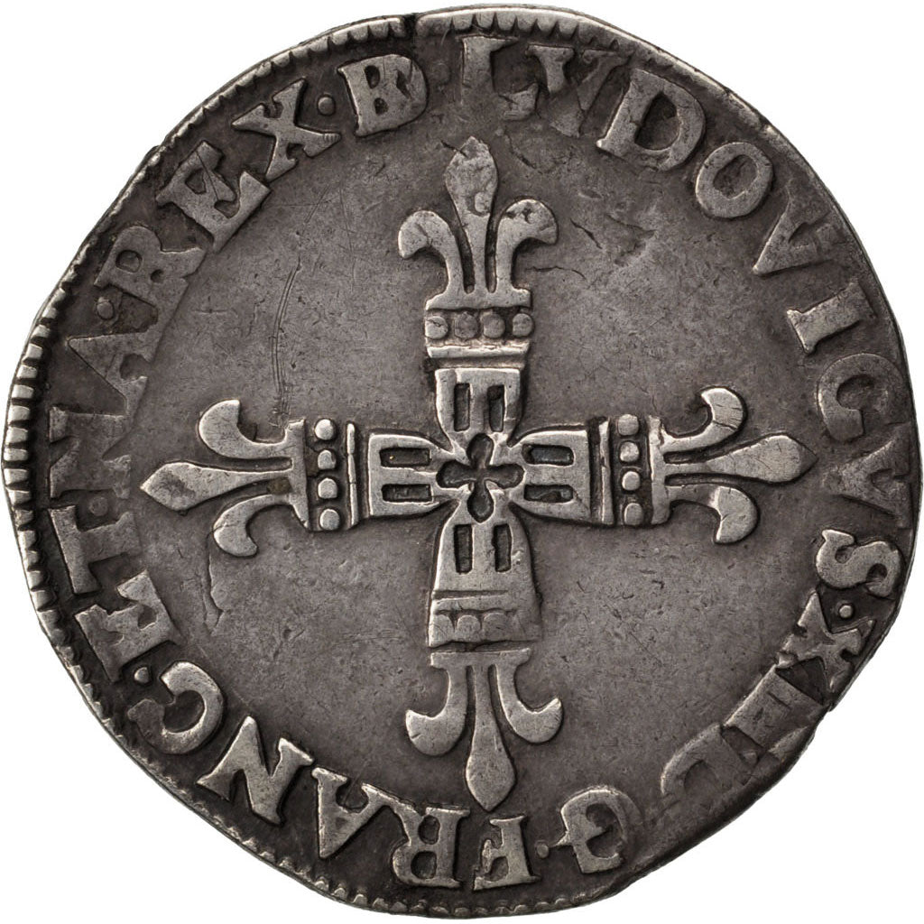 FRANCE, 1/4 Écu de Béarn, 1/4 ECU, 1612, Pau, KM #49.1, EF(40-45), Silver, Gadou