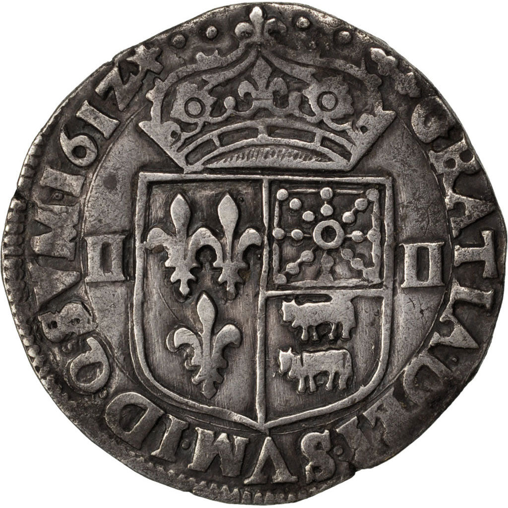 FRANCE, 1/4 Écu de Béarn, 1/4 ECU, 1612, Pau, KM #49.1, EF(40-45), Silver, Gadou
