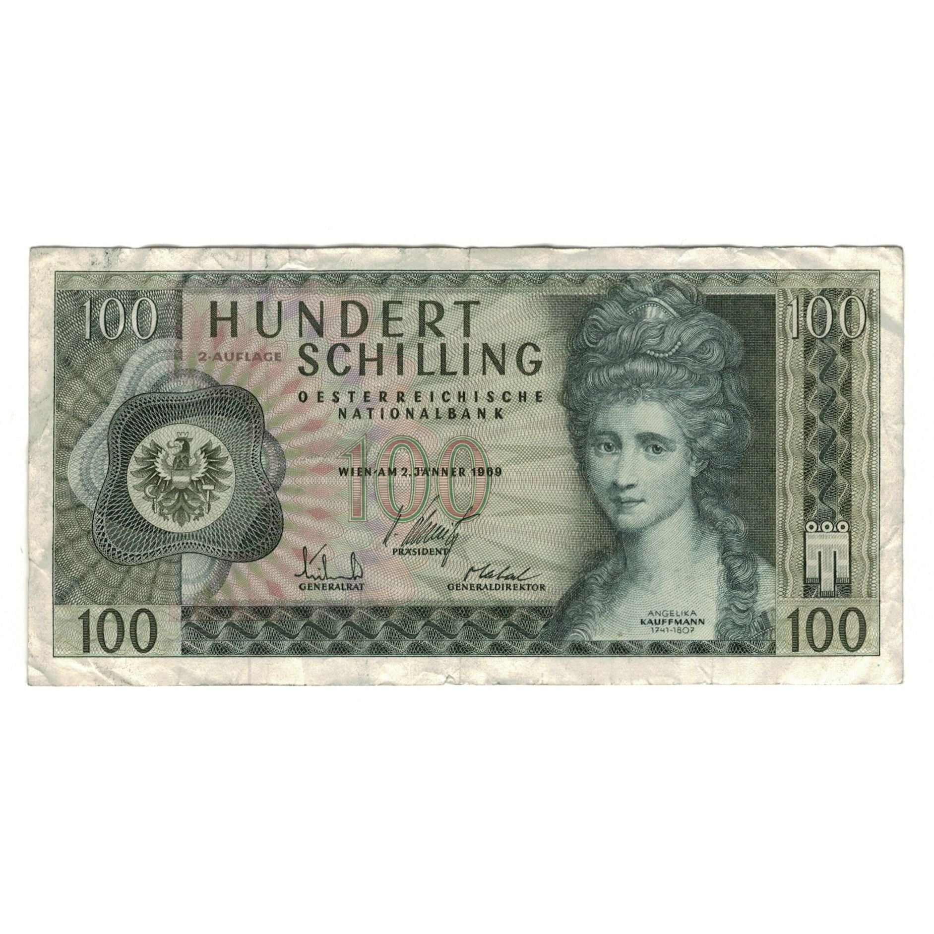 Billet, Autriche, 100 Schilling, 1969 (1970), 1969-01-02, KM:145a, TTB