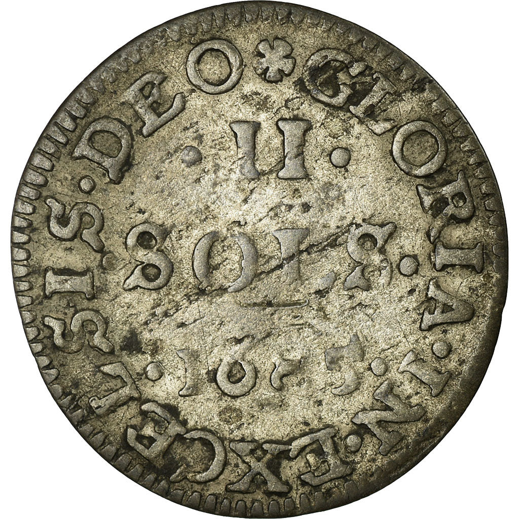 Coin, France, 2 Sols, 1685, Strasbourg, EF(40-45), Billon, KM:246, Gadoury:98