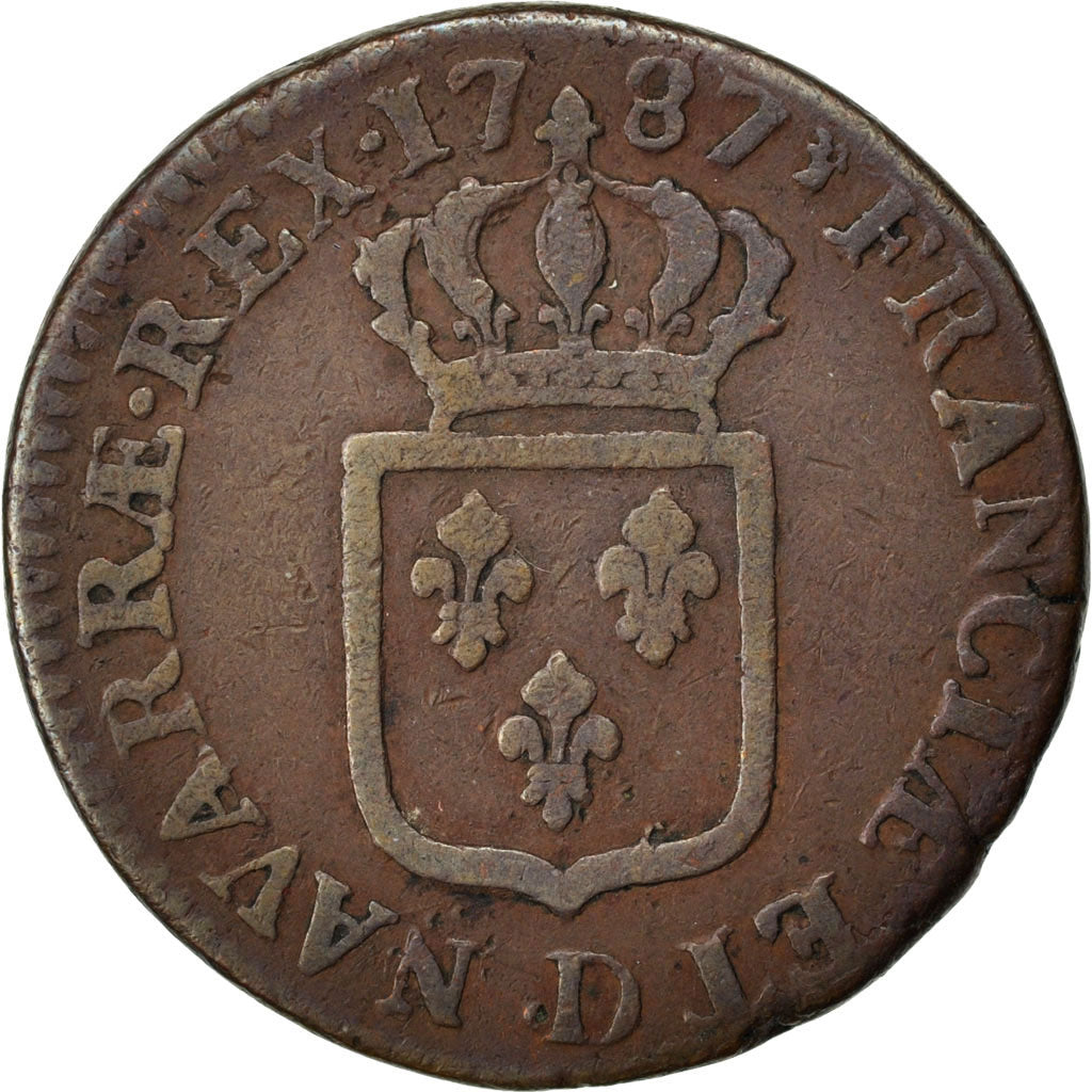 FRANCE, Sol ou sou, Sol, 1787, Lyon, KM #578.5, EF(40-45), Copper, Gadoury...