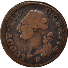 FRANCE, Sol ou sou, Sol, 1787, Bordeaux, KM #578.8, VF(20-25), Copper, Gadoury..