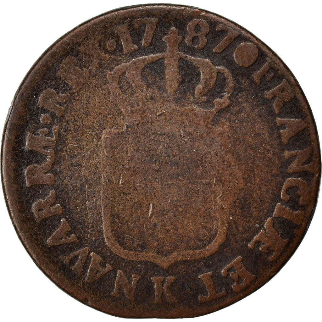 FRANCE, Sol ou sou, Sol, 1787, Bordeaux, KM #578.8, VF(20-25), Copper, Gadoury..