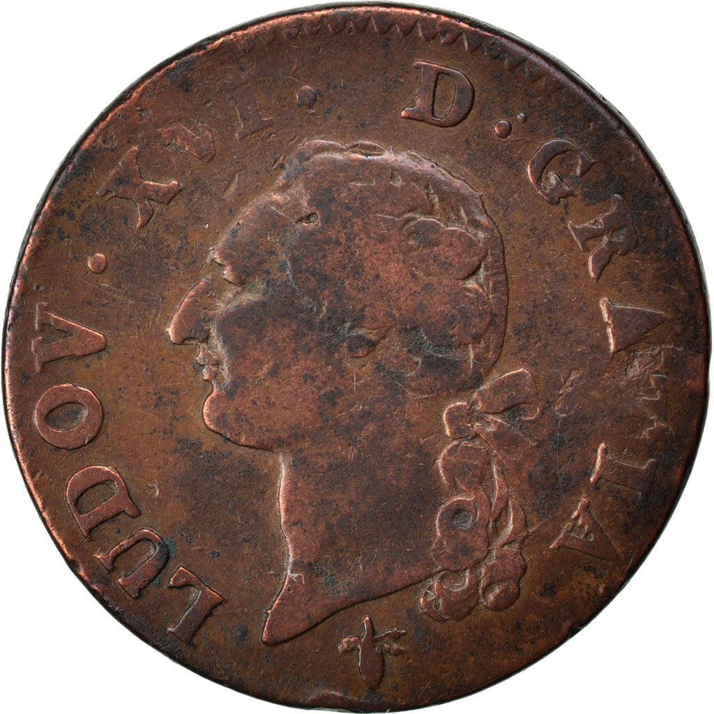 FRANCE, Sol ou sou, Sol, 1785, La Rochelle, KM #578.6, F(12-15), Copper,...
