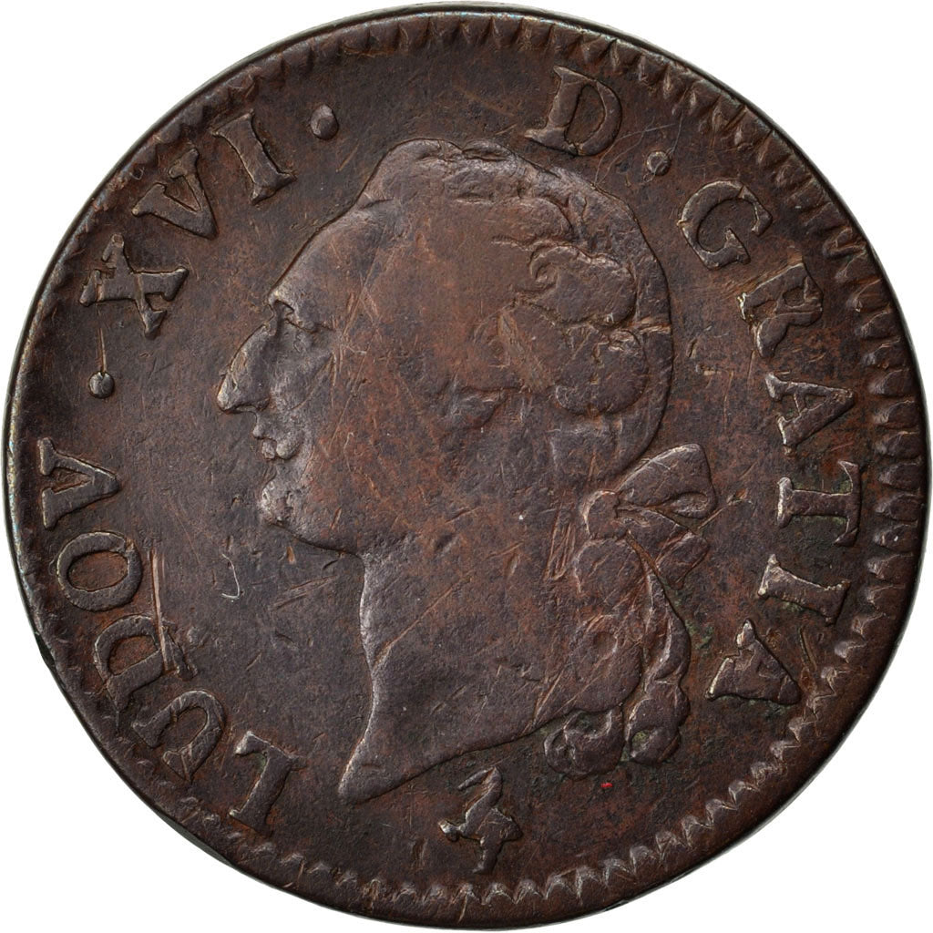 FRANCE, Sol ou sou, Sol, 1791, Paris, KM #578.1, EF(40-45), Copper, Gadoury...