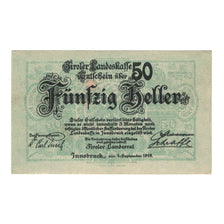 Nota, Áustria, Tiroler Landeskasse Tirol Land, 50 Heller, valeur faciale 1