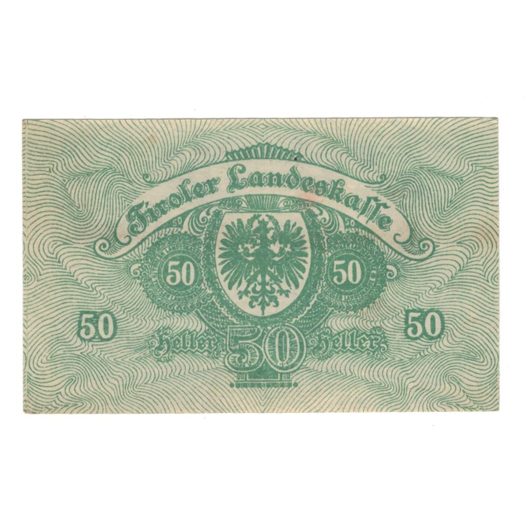 Nota, Áustria, Tiroler Landeskasse Tirol Land, 50 Heller, valeur faciale 1