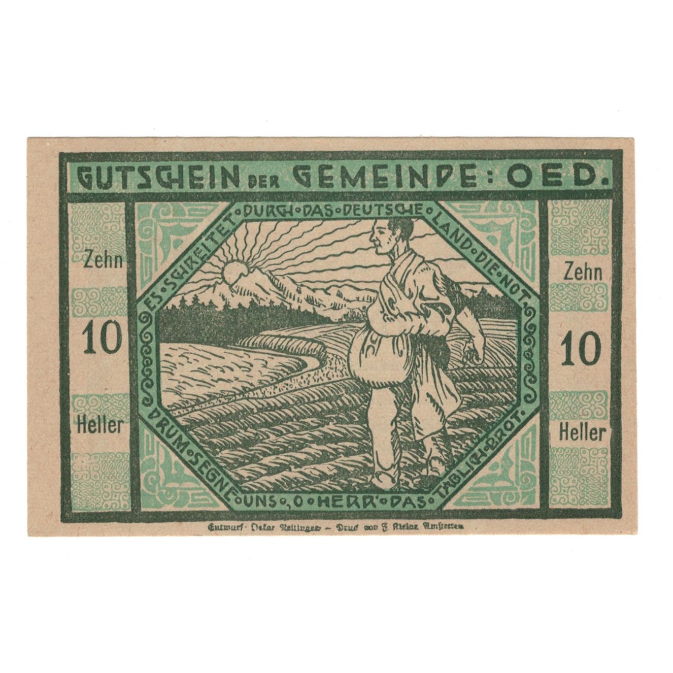 Banknote, Austria, Oed N.Ö. Marktgemeinde, 10 Heller, personnage 1, 1920