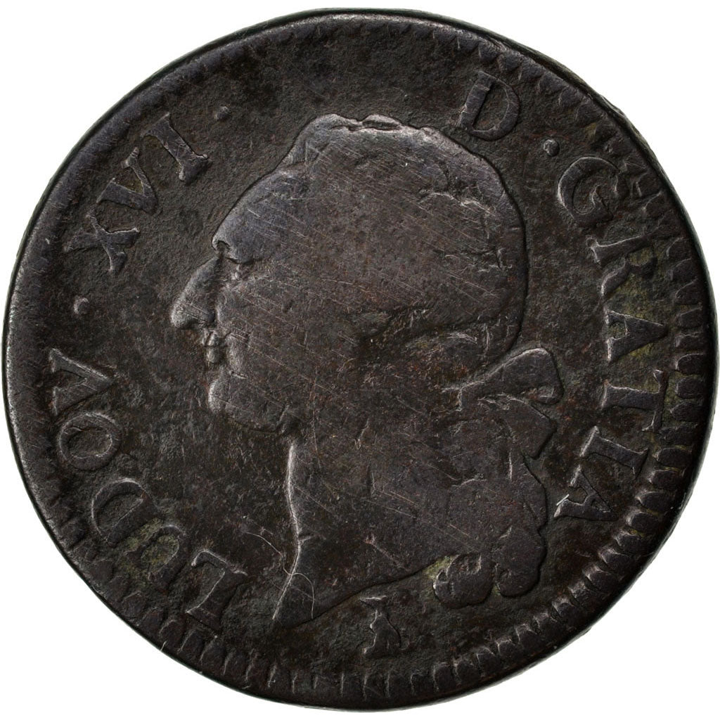 Francia, Louis XVI, Sol ou sou, Sol, 1788, Nantes, MB, Rame, KM:578.15, Gadou...