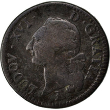 Francia, Louis XVI, Sol ou sou, Sol, 1788, Nantes, MB, Rame, KM:578.15, Gadou...