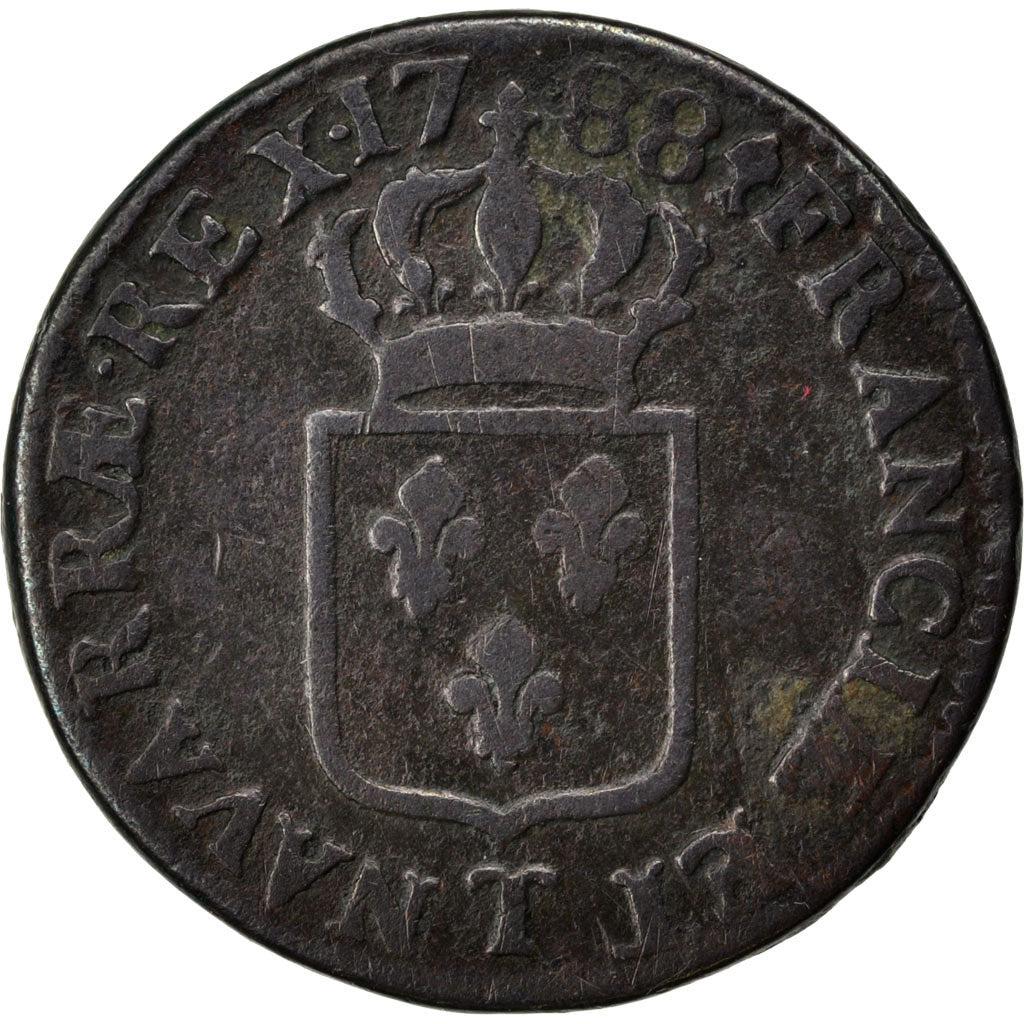 Francia, Louis XVI, Sol ou sou, Sol, 1788, Nantes, MB, Rame, KM:578.15, Gadou...
