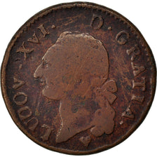 FRANCE, Sol ou sou, Sol, 1785, Strasbourg, KM #578.4, VF(20-25), Copper,...