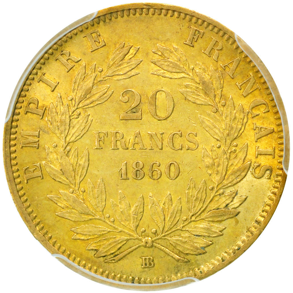Second Empire, 20 Francs Napoléon III tête nue, PCGS AU58