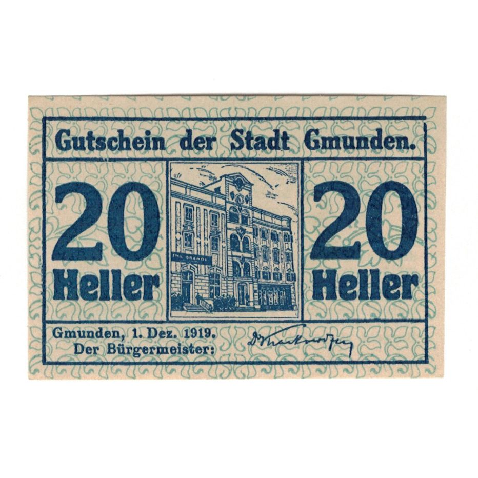 Billete, Austria, Gmunden O.Ö. Stadt, 20 Heller, Texte, 1920, 1920-01-03, EBC