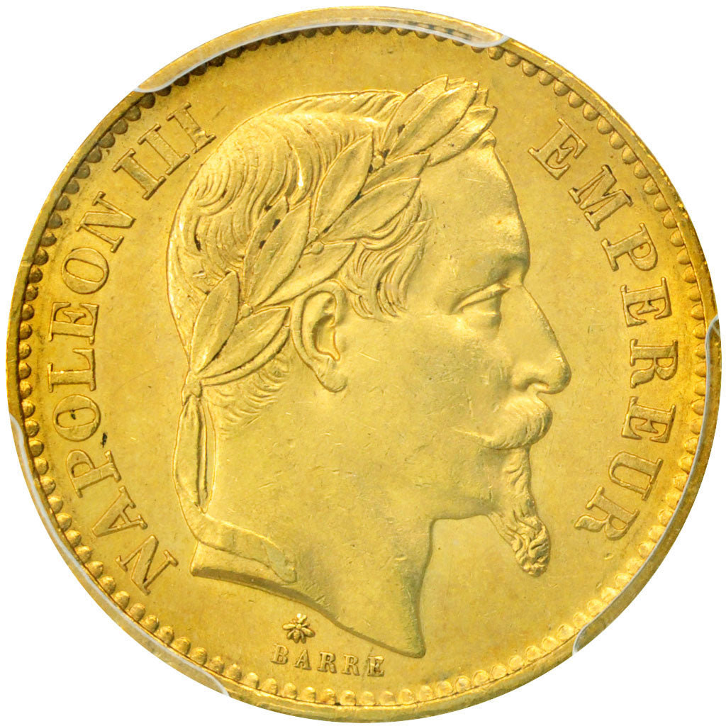 Second Empire, 20 francs or Napoléon III tête laurée, PCGS MS62