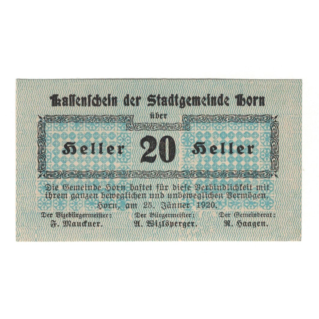 Banknote, Austria, Horn N.Ö. Stadtgemeinde, 20 Heller, texte 1, 1920