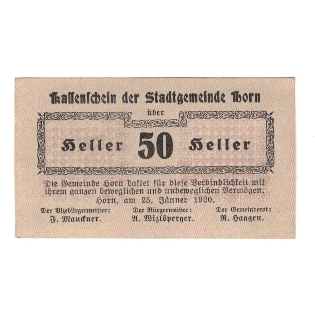 Banknote, Austria, Horn N.Ö. Stadtgemeinde, 50 Heller, texte 1, 1920