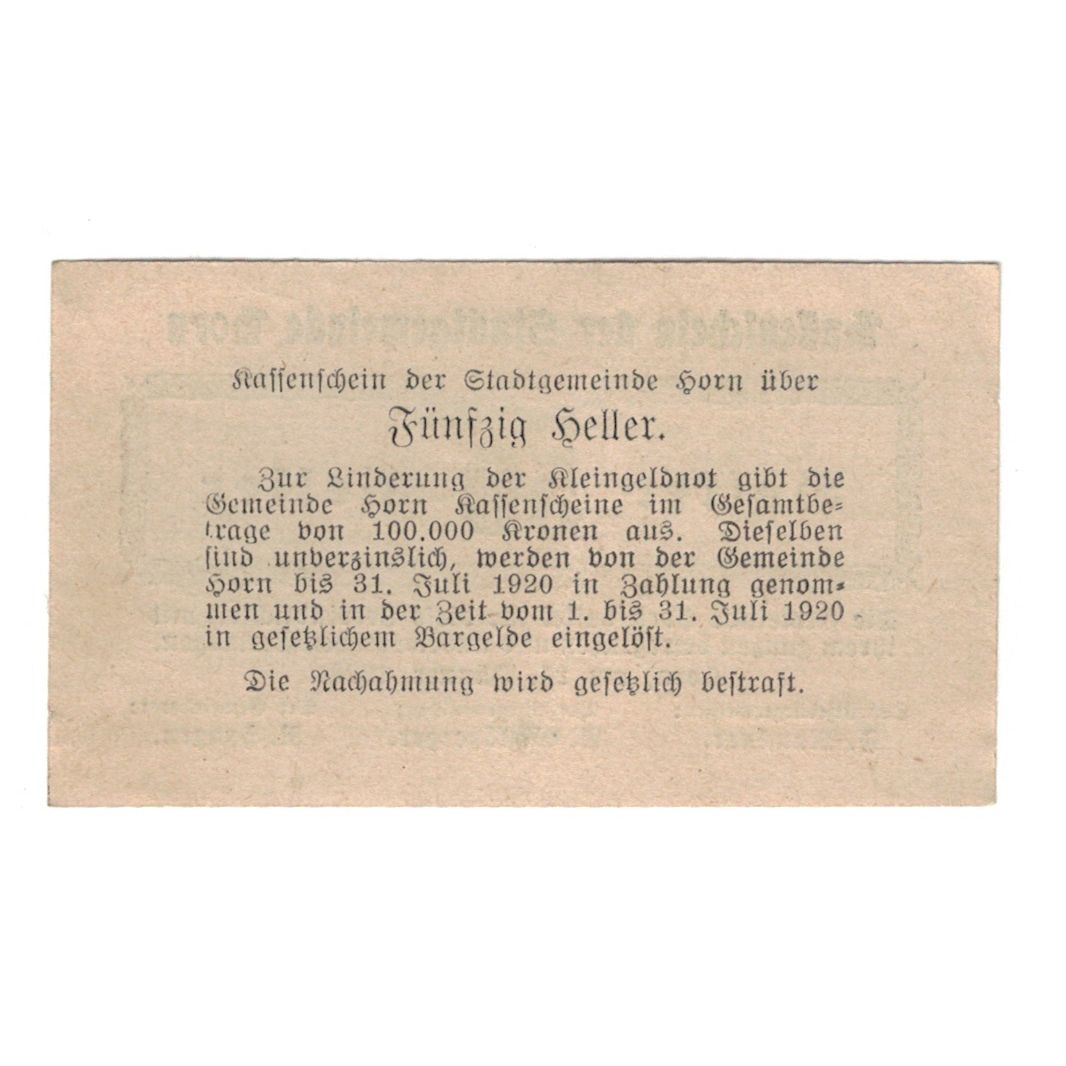 Banknote, Austria, Horn N.Ö. Stadtgemeinde, 50 Heller, texte 1, 1920