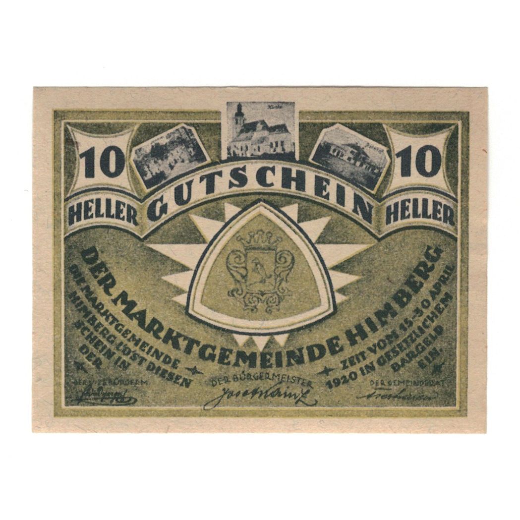 Banconote, Austria, Himberg N.Ö. Marktgemeinde, 10 Heller, N.D, 1920