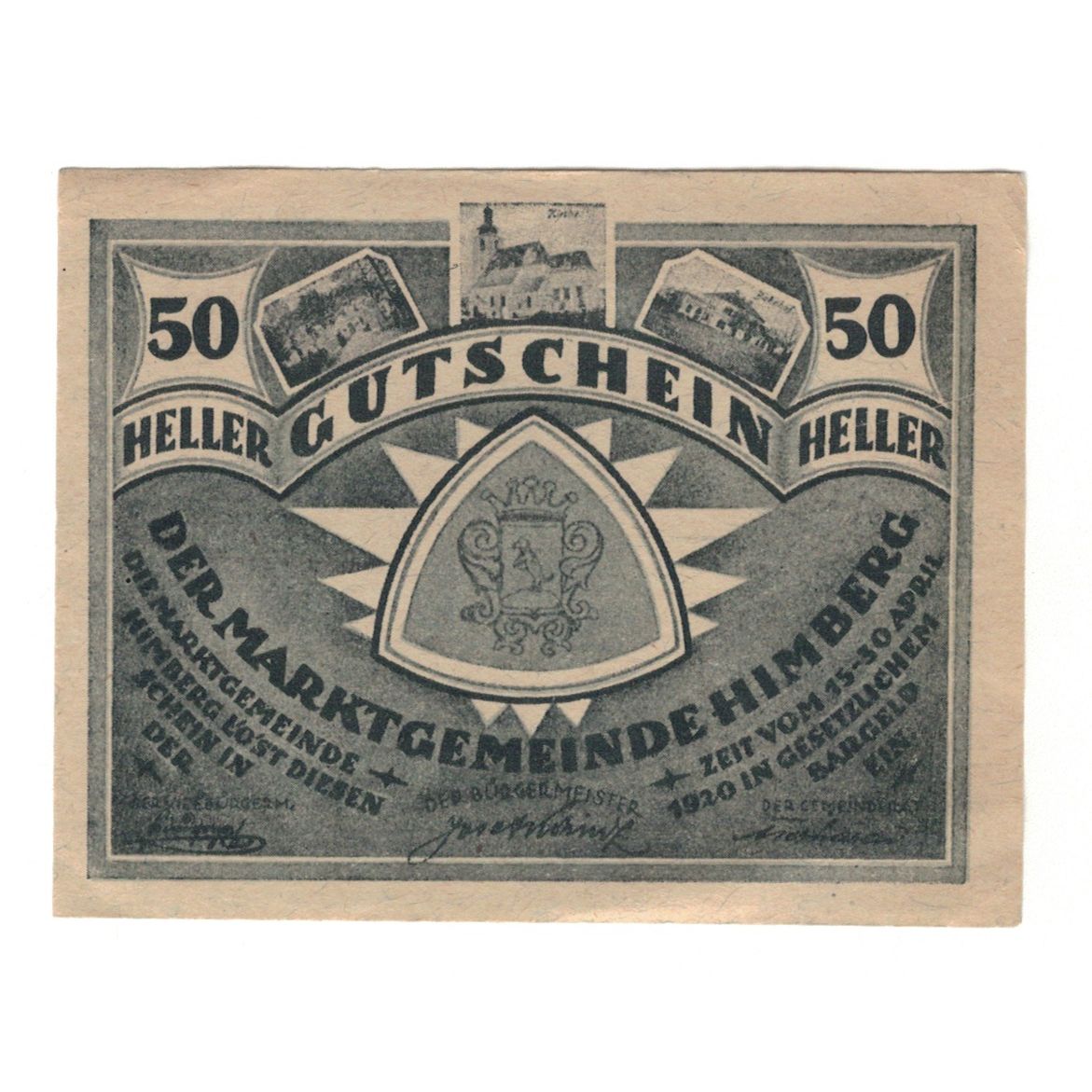 Banknot, Austria, Himberg N.Ö. Marktgemeinde, 50 Heller, N.D, 1920, 1920-04-30
