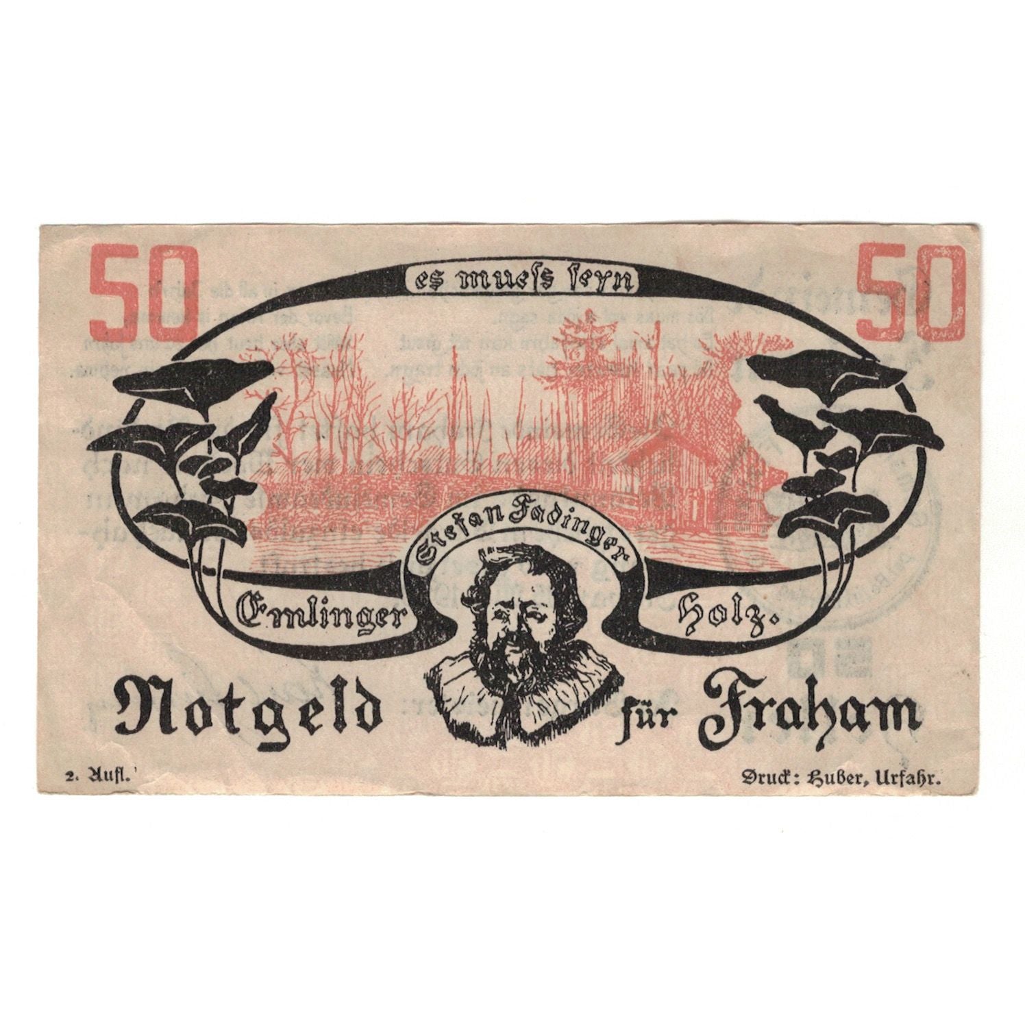 Banknote, Austria, Fraham O.Ö. Gemeinde, 50 Heller, Texte, 1920, 1920-05-15