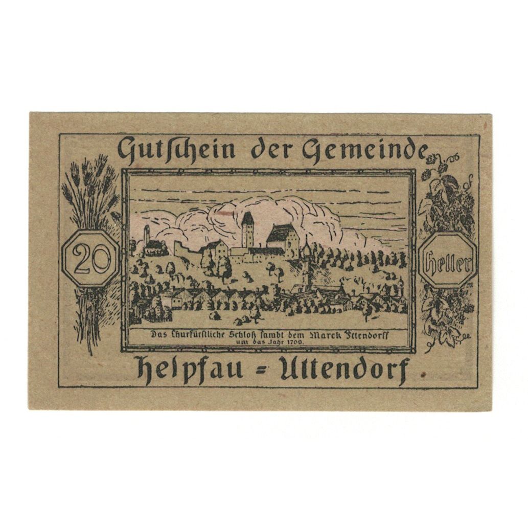 Billete, Austria, Helpfau - Uttendorf O.Ö. Gemeinde, 20 Heller, texte 1, 1920