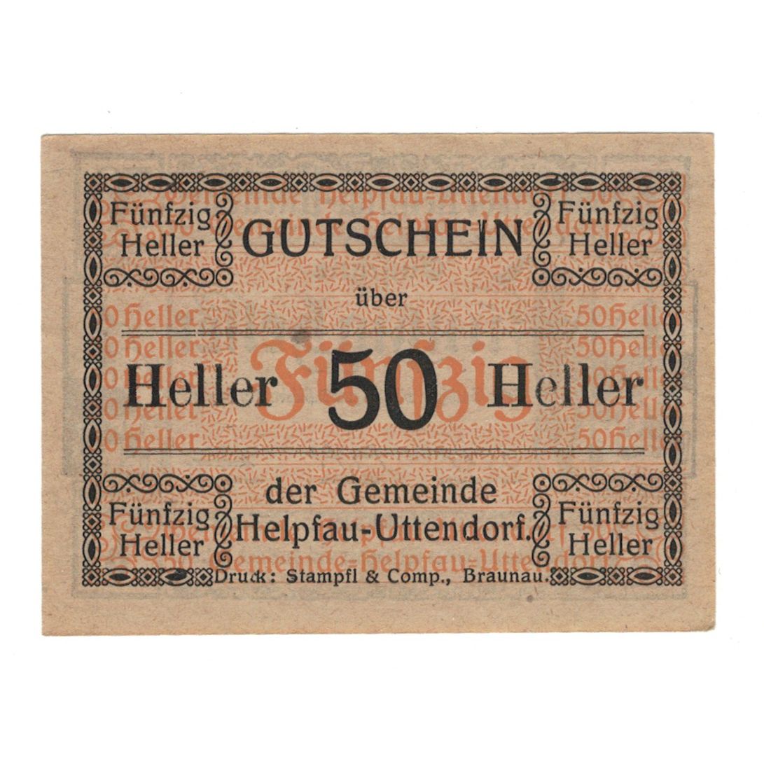 Banconote, Austria, Helpfau - Uttendorf O.Ö. Gemeinde, 50 Heller, Clocher