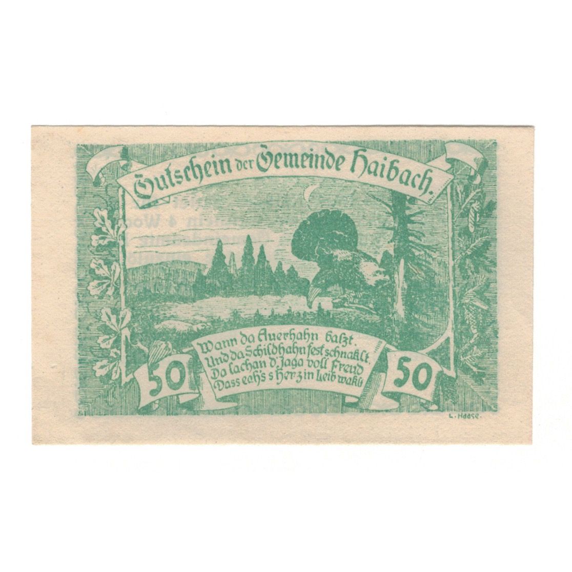 Banknote, Austria, Haibach O.Ö. Ortsgemeinde, 50 Heller, Texte, 1920