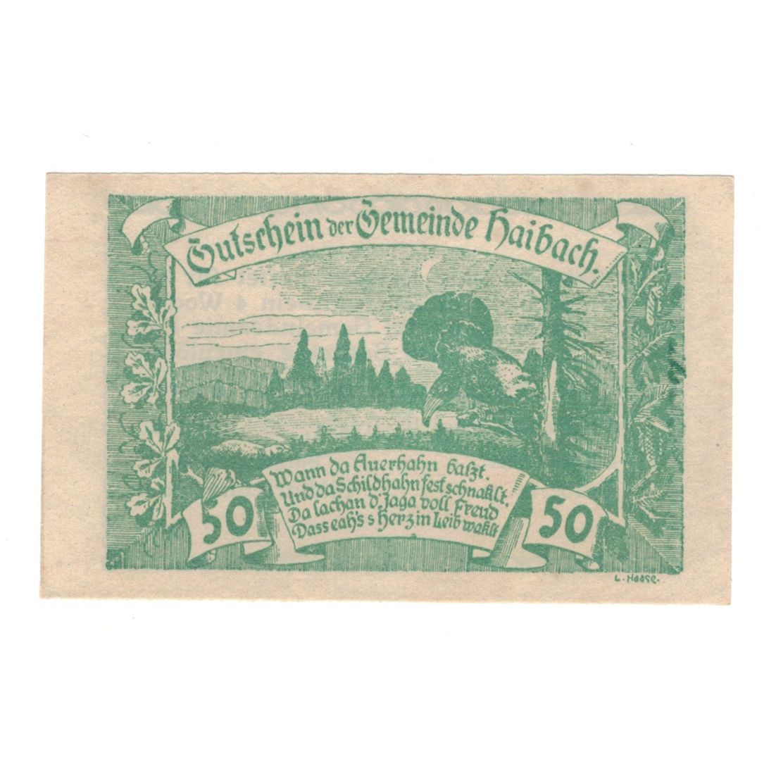 Billete, Austria, Haibach O.Ö. Ortsgemeinde, 50 Heller, texte 1, 1920