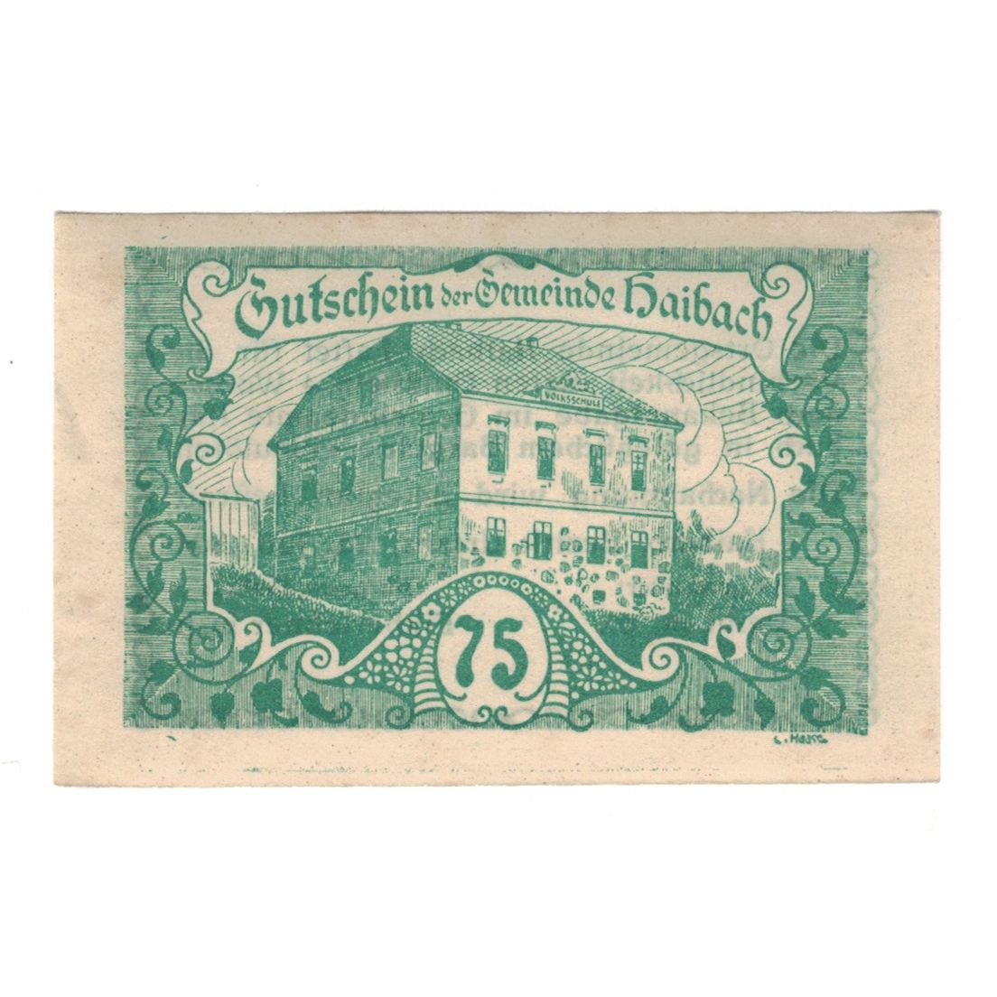 Banknote, Austria, Haibach O.Ö. Ortsgemeinde, 75 Heller, Texte, 1920