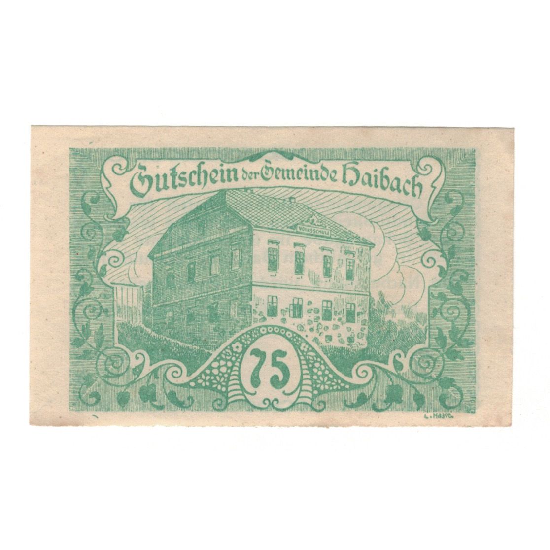 Banknote, Austria, Haibach O.Ö. Ortsgemeinde, 75 Heller, texte 1, 1920