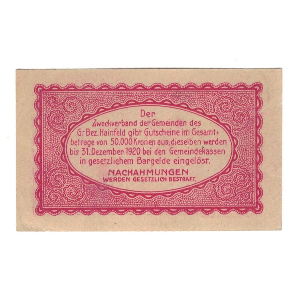 Geldschein, Österreich, Hainfeld Prv. Zweckverband, 10 Heller, texte 1, 1920