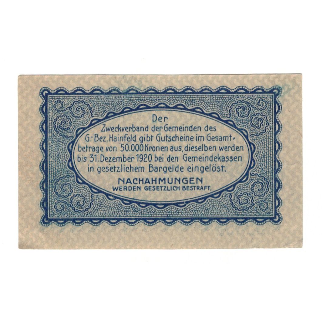 Banknote, Austria, Hainfeld Prv. Zweckverband, 20 Heller, Texte, 1920