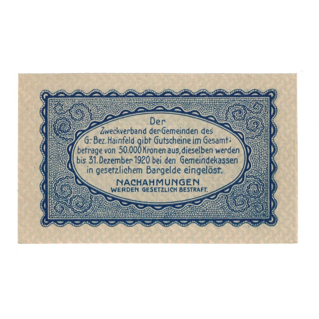 Banknot, Austria, Hainfeld Prv. Zweckverband, 20 Heller, texte 1, 1920